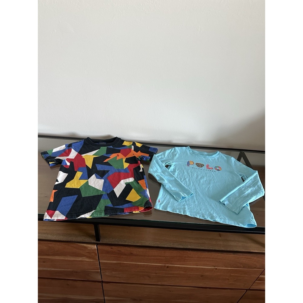 POLO RALPH LAUREN Cotton Geometric T-shirt And beach-themed "Polo Bear" Size 6